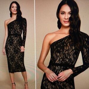 New! TADASHI SHOJI BARCELO‎ ONE-SHOULDER LACE DRESS BLACK SIZE 6 NWT